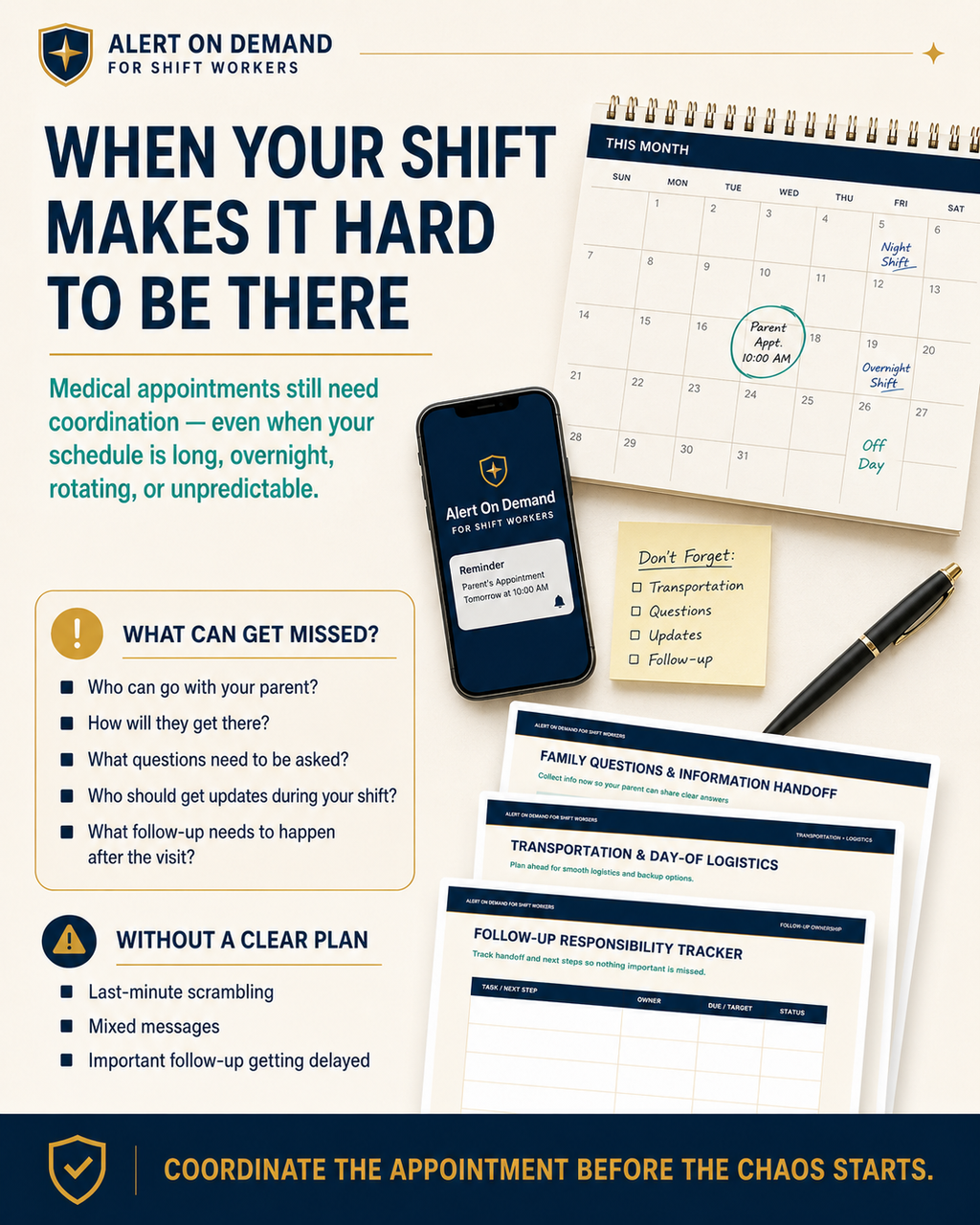 Aging-Parent Medical Appointment Coordination Kit for Shift Workers