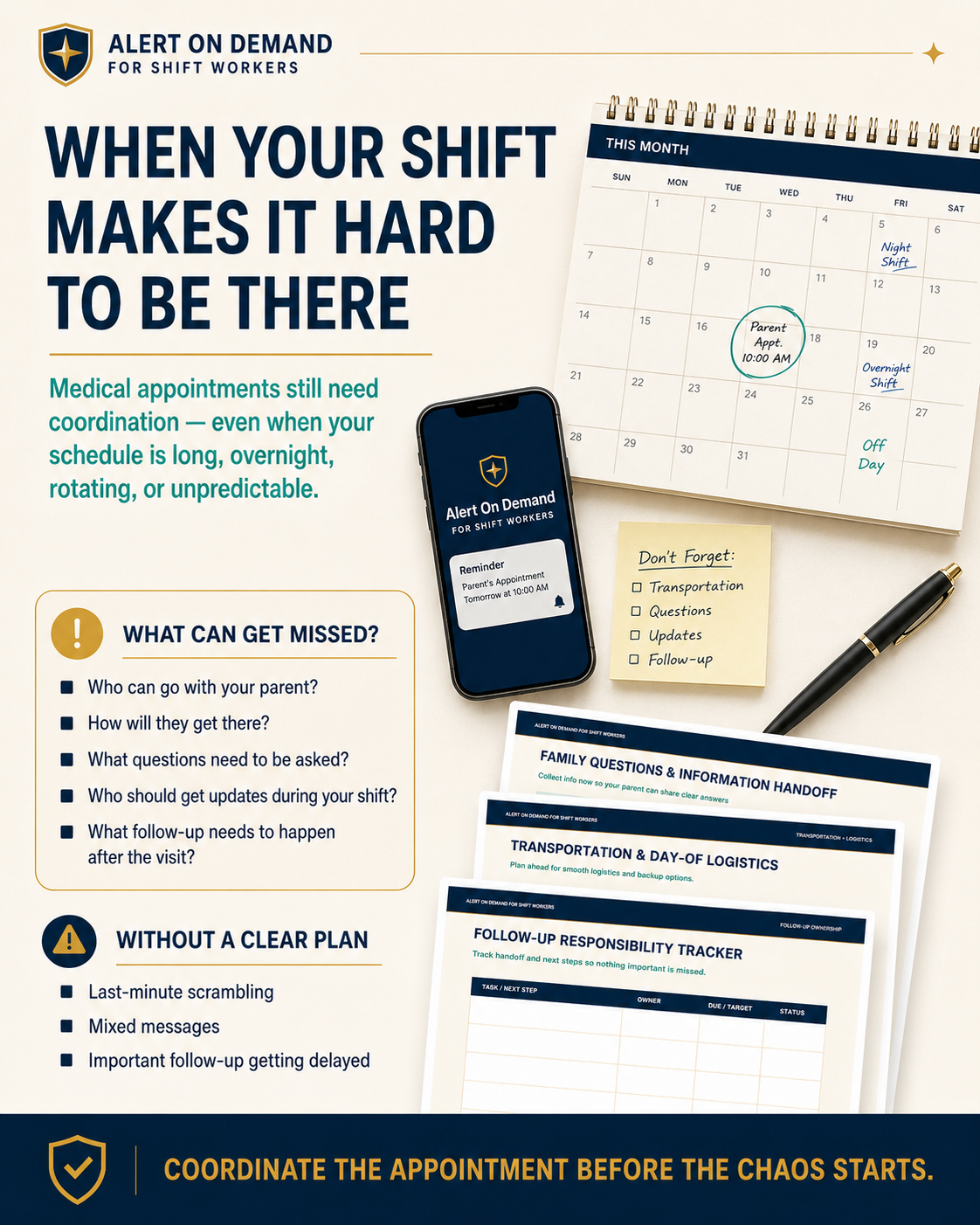 Aging-Parent Medical Appointment Coordination Kit for Shift Workers