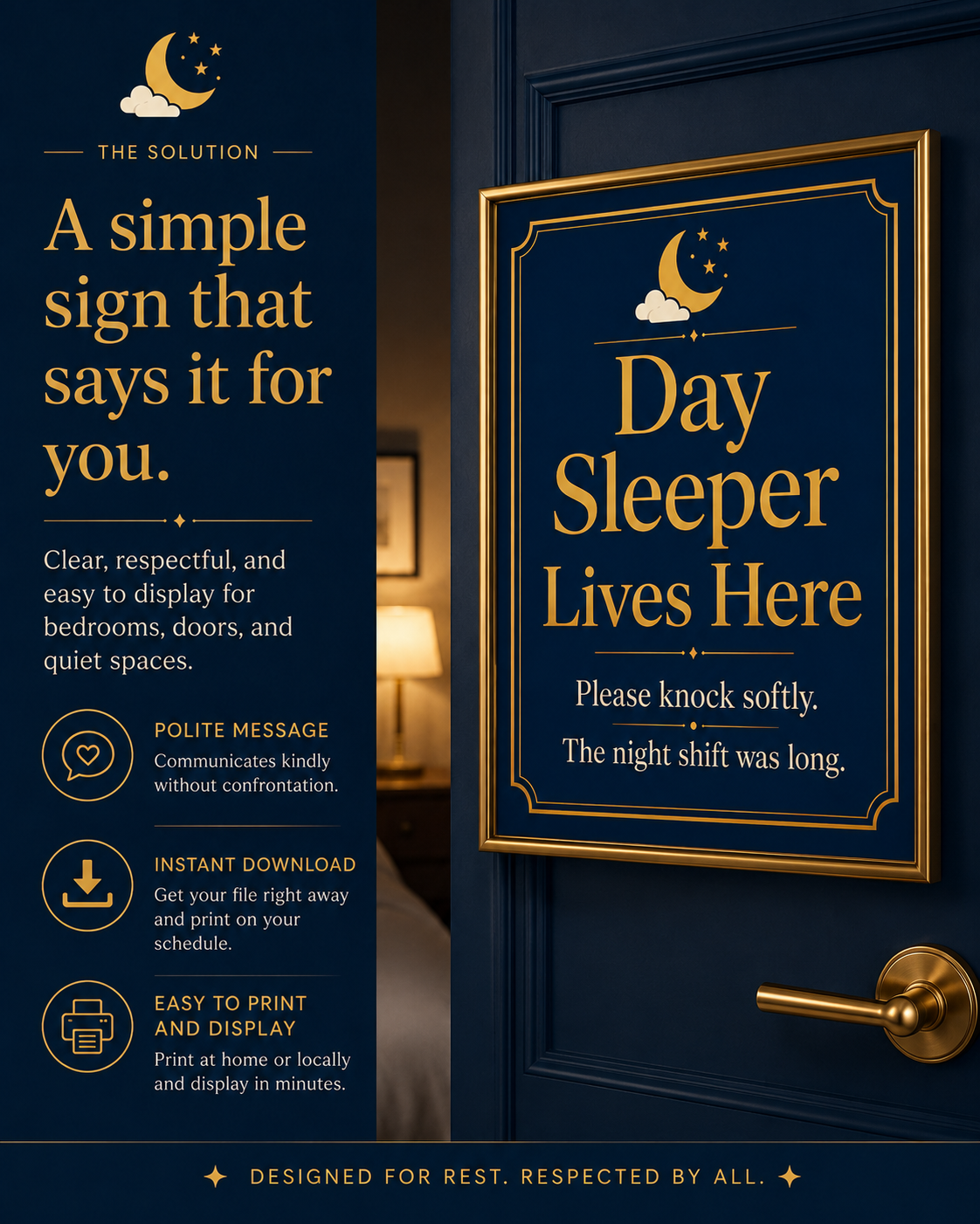 Day Sleeper Lives Here Printable Door Sign / Wall Art
