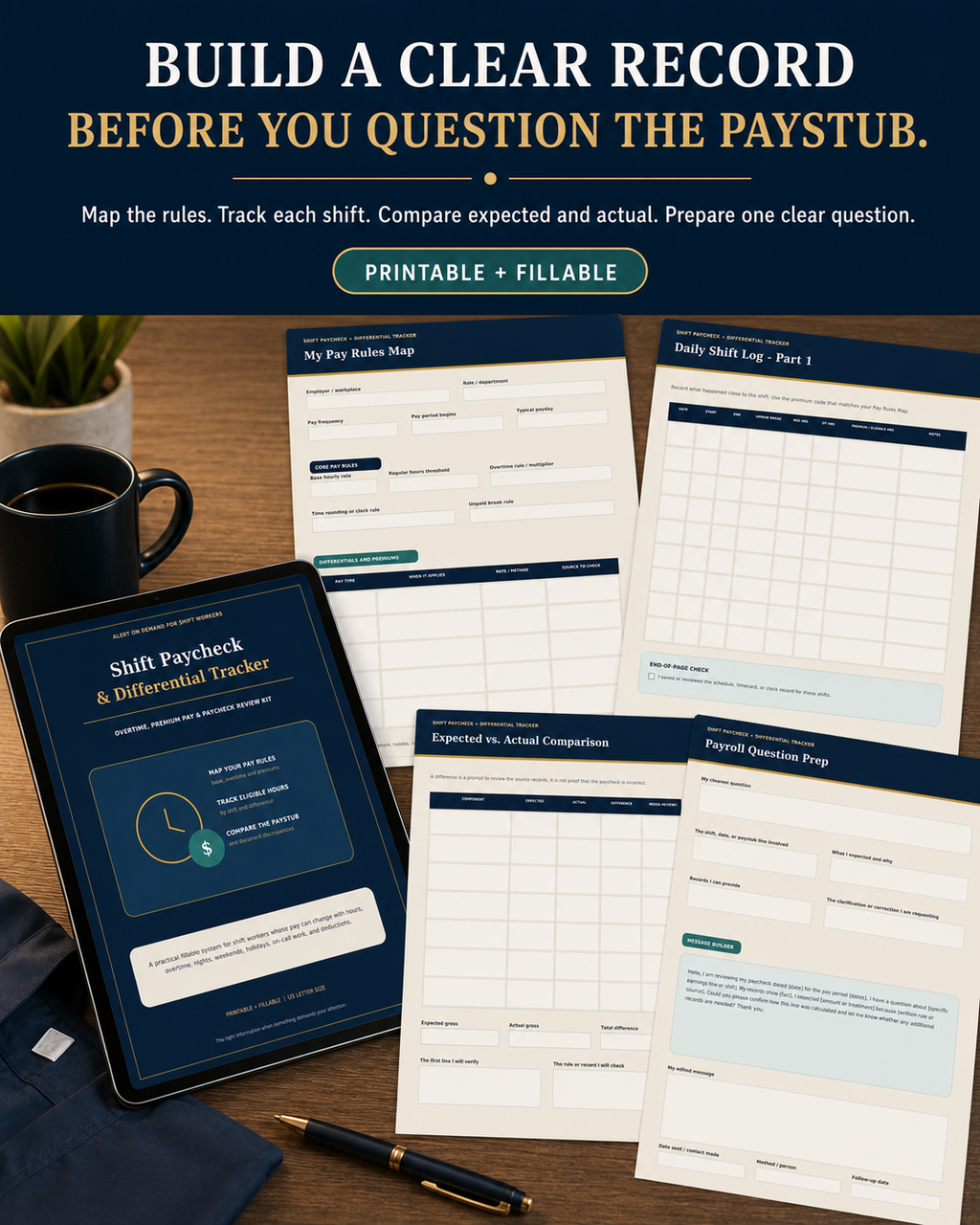 Shift Paycheck & Differential Tracker | Overtime & Paystub Review Kit