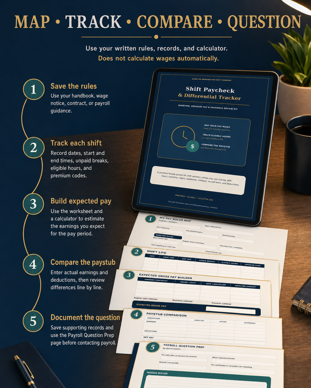 Shift Paycheck & Differential Tracker | Overtime & Paystub Review Kit