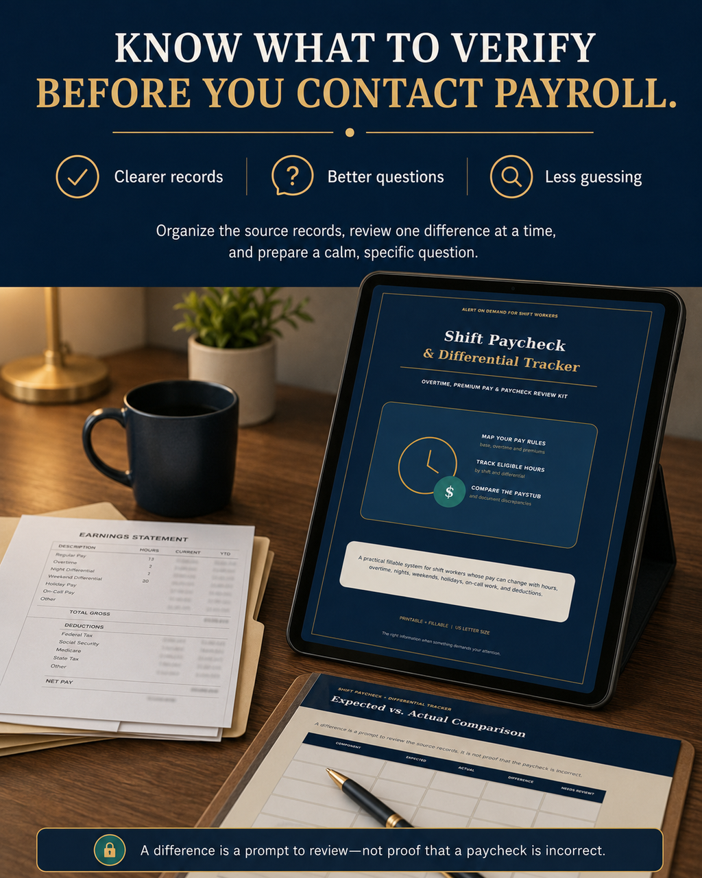 Shift Paycheck & Differential Tracker | Overtime & Paystub Review Kit