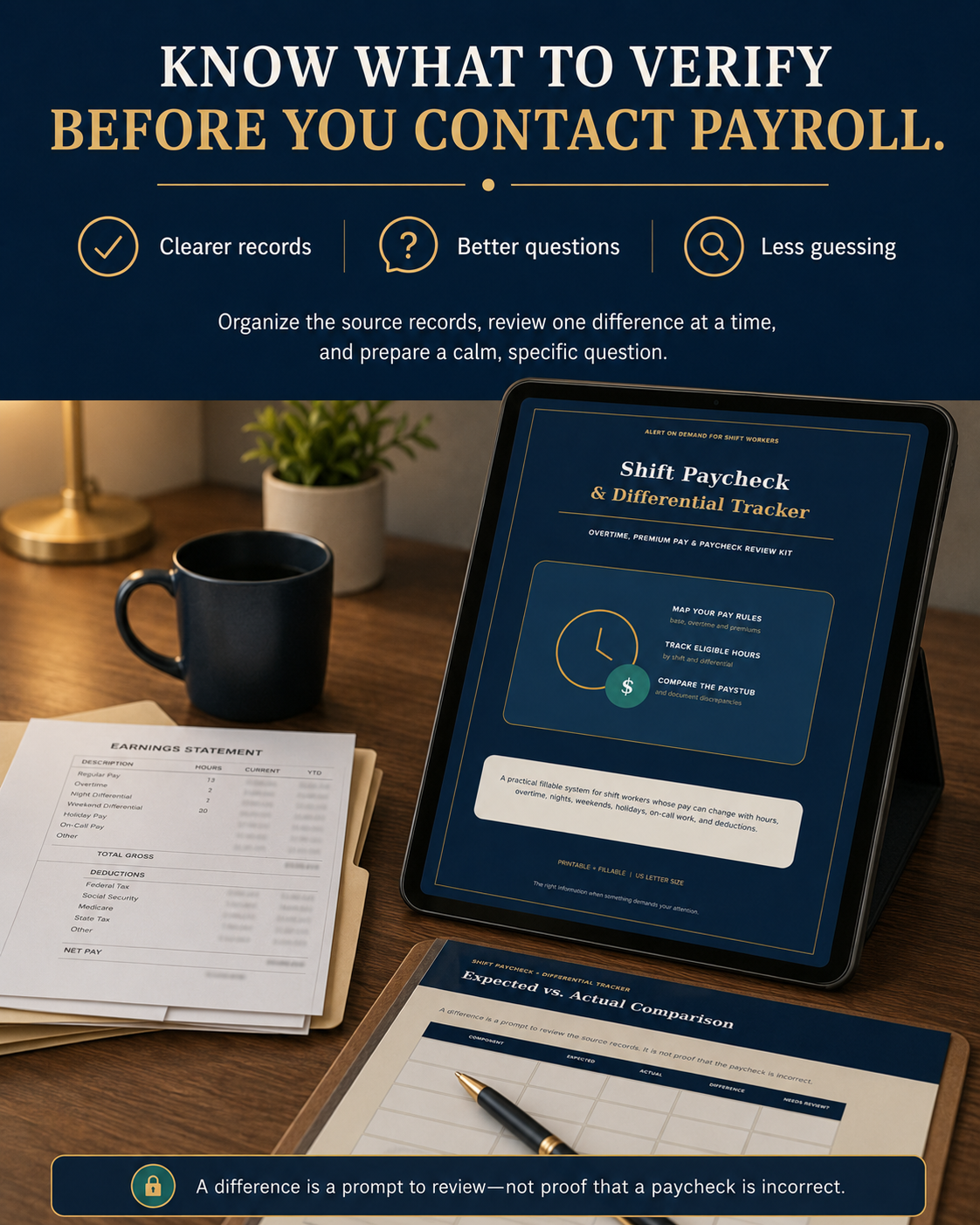 Shift Paycheck & Differential Tracker | Overtime & Paystub Review Kit