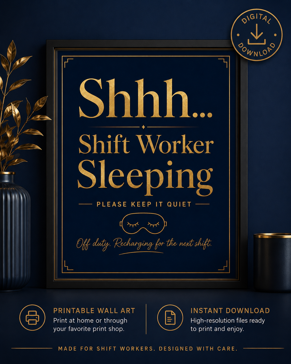 Shhh Shift Worker Sleeping Printable Wall Art