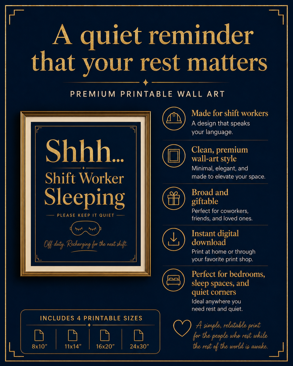 Shhh Shift Worker Sleeping Printable Wall Art