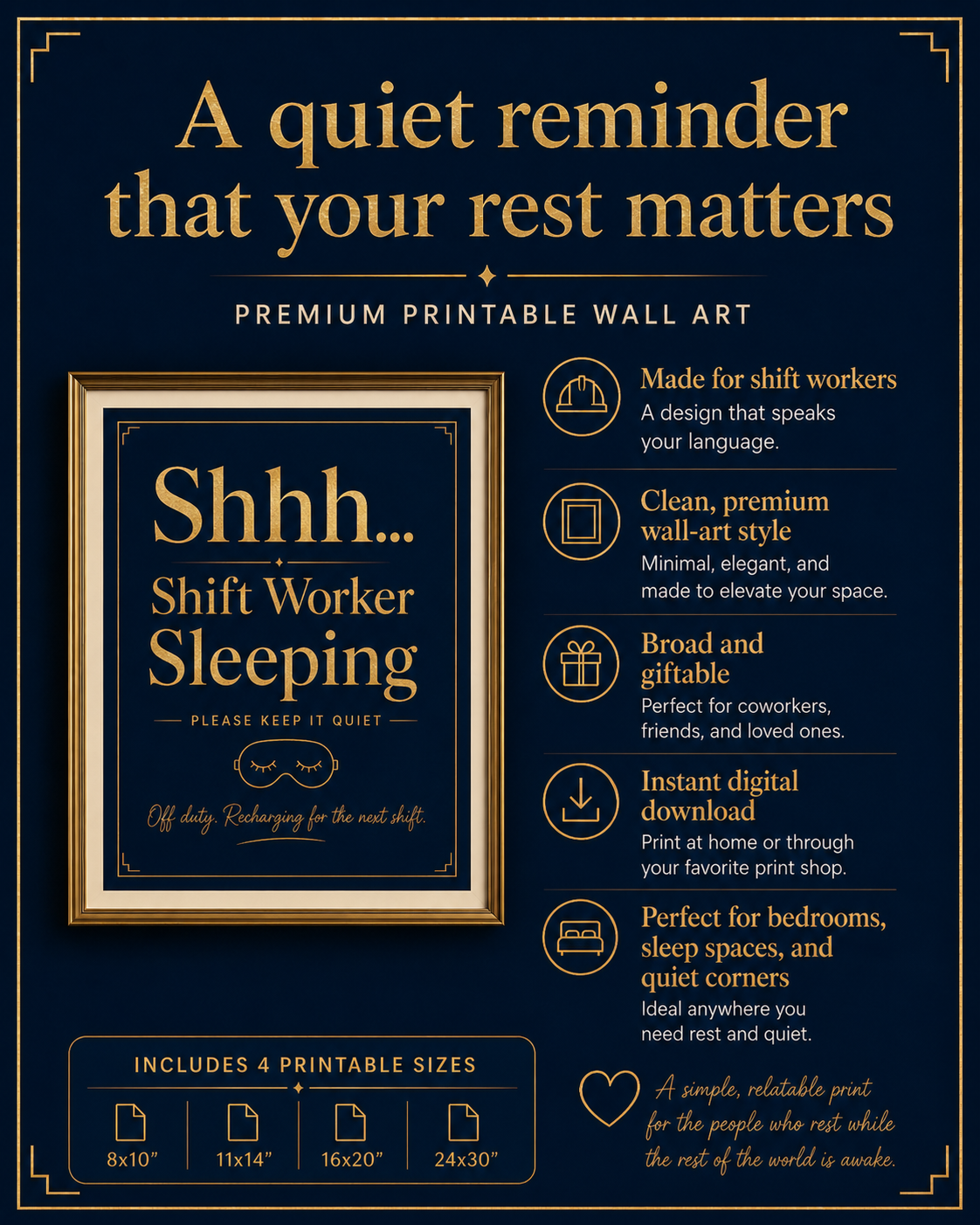 Shhh Shift Worker Sleeping Printable Wall Art