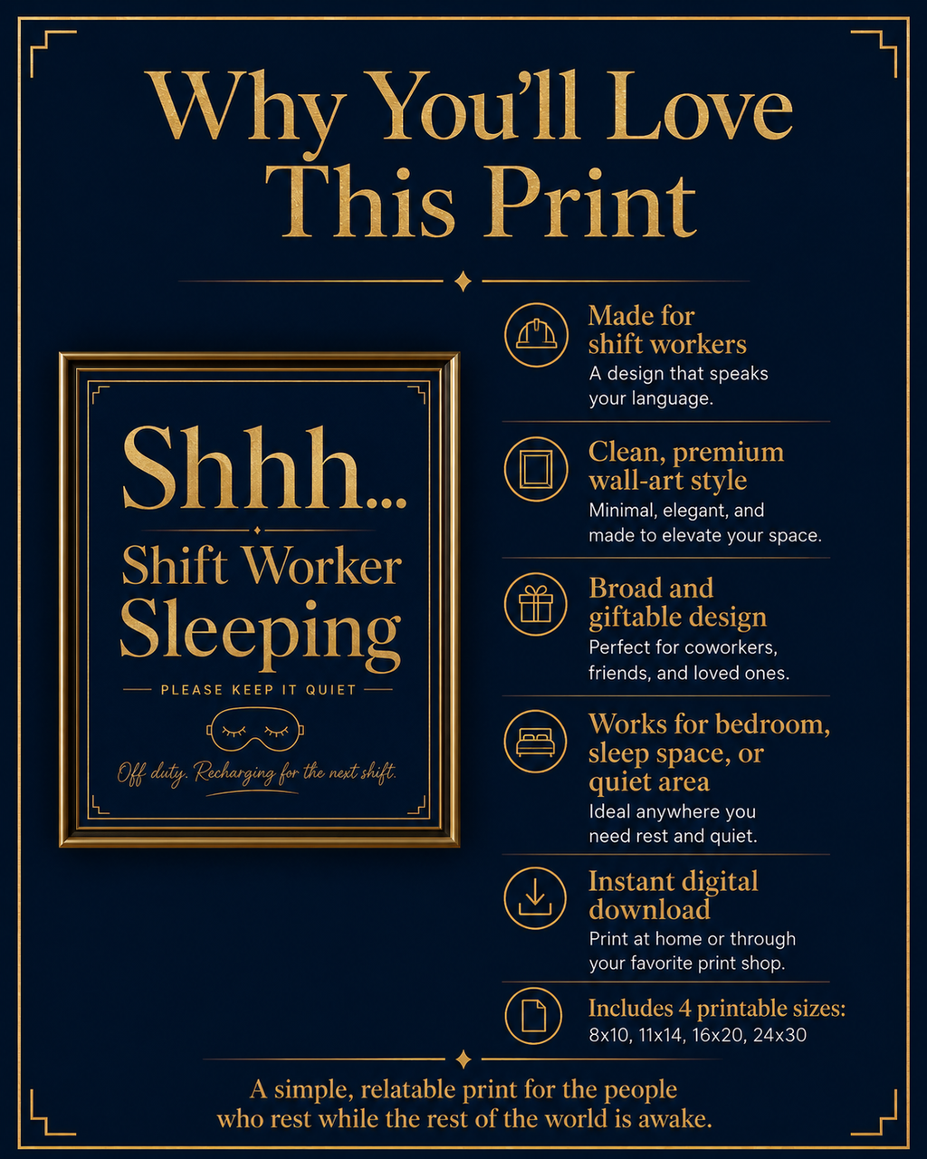 Shhh Shift Worker Sleeping Printable Wall Art