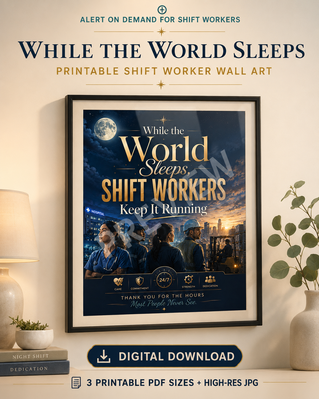 While the World Sleeps Shift Worker Printable Wall Art