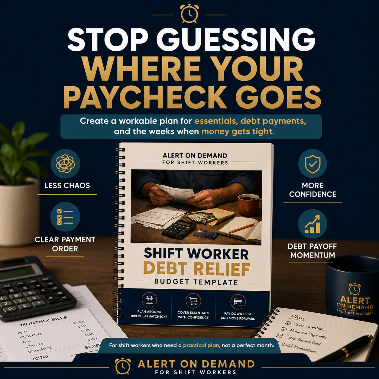 Debt Relief Budget Template For Shift Workers | Printable Debt Payoff Planner Fillable PDF