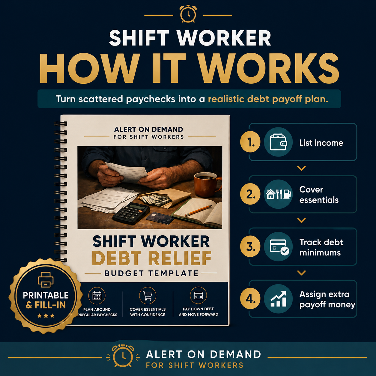 Debt Relief Budget Template For Shift Workers | Printable Debt Payoff Planner Fillable PDF