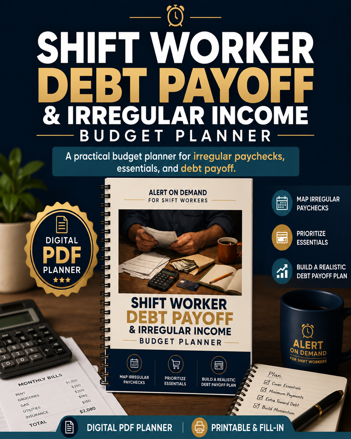 Shift Worker Debt Payoff and Irregular Income Budget Planner