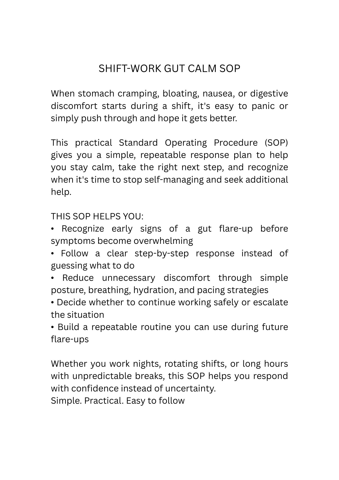 Shift-Work Gut Calm SOP | Digestive Flare-Up Response Guide for Night & Rotating Shift Workers